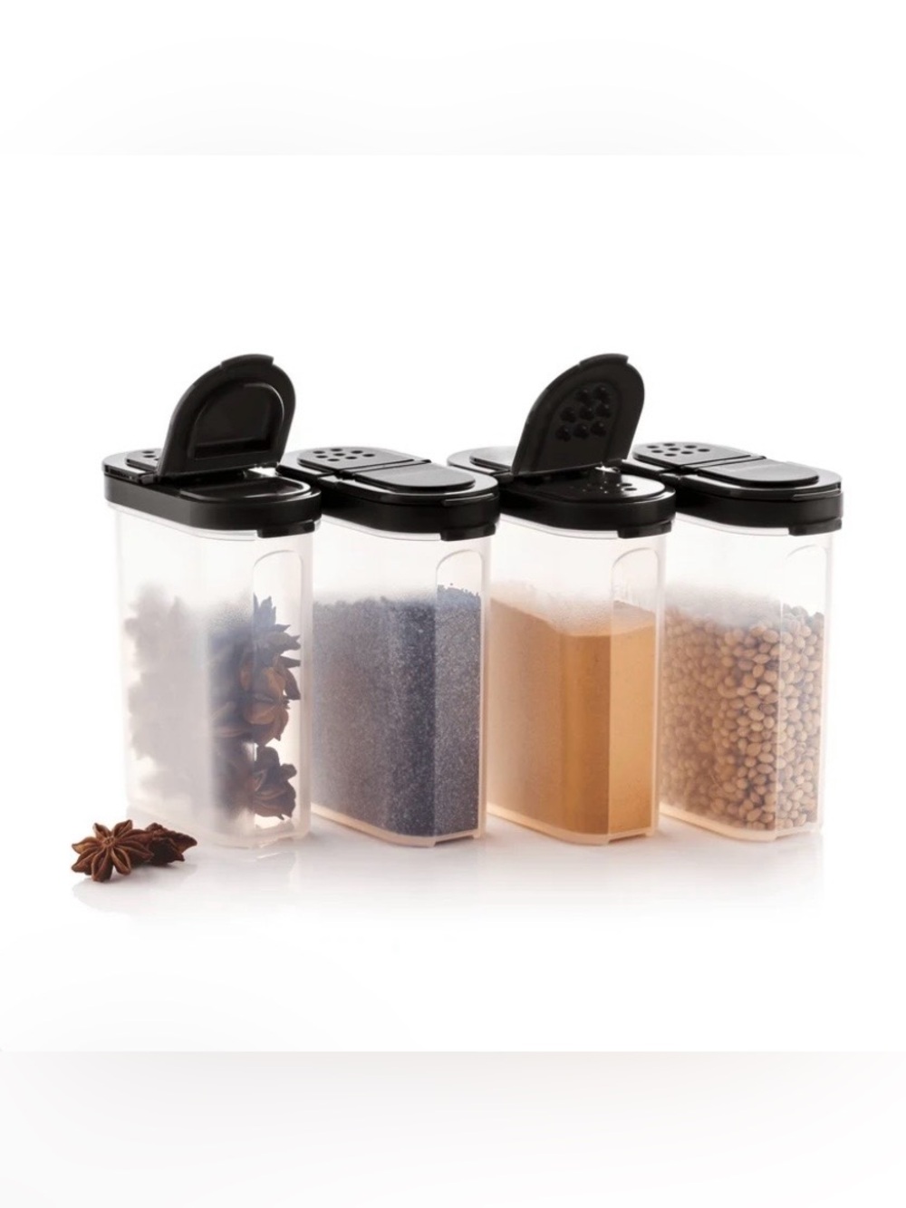 Black Top Clear Spice Containers - 4-Pack